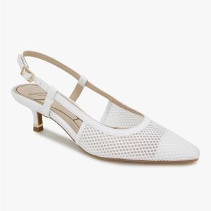 Kenneth Cole New York Women's Martha Pump Sling Back White Mesh Kitten Heels 8.5